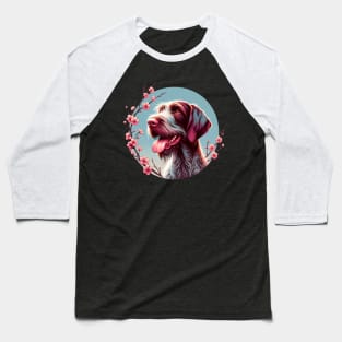 Slovakian Wirehaired Pointer Welcomes Spring with Cherry Blossoms Baseball T-Shirt